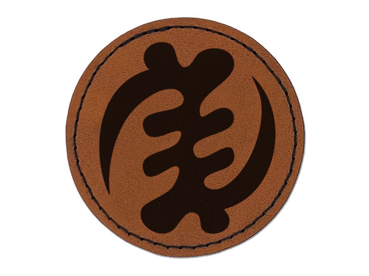 Gye Nyame Adinkra African Symbol God Faith Round Iron-On Engraved Faux Leather Patch Applique - 2.5 Inch